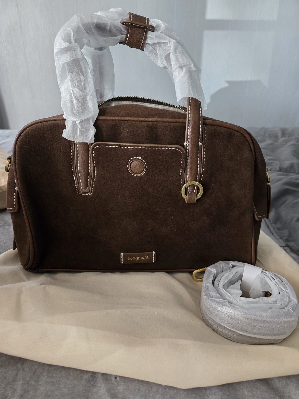 Songmont Dark Brown Suede Mini Yore Duffel Bag